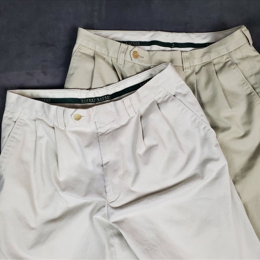 Lauren Ralph Lauren Pants Men's 34x29 Lot Of 2 Khaki 100% Cotton Cuffed